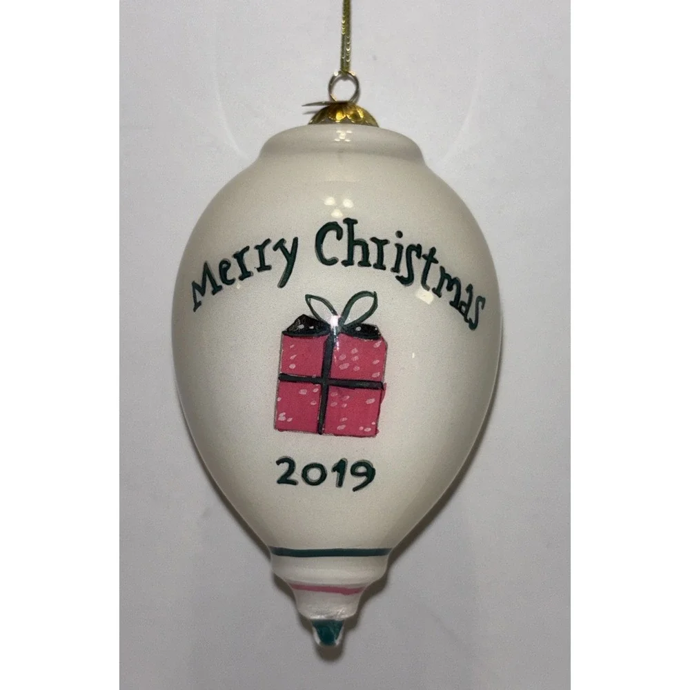 Pier 1 Li Bien Merry Christmas 2019 Tear Drop Glass Holiday Tree Ornament